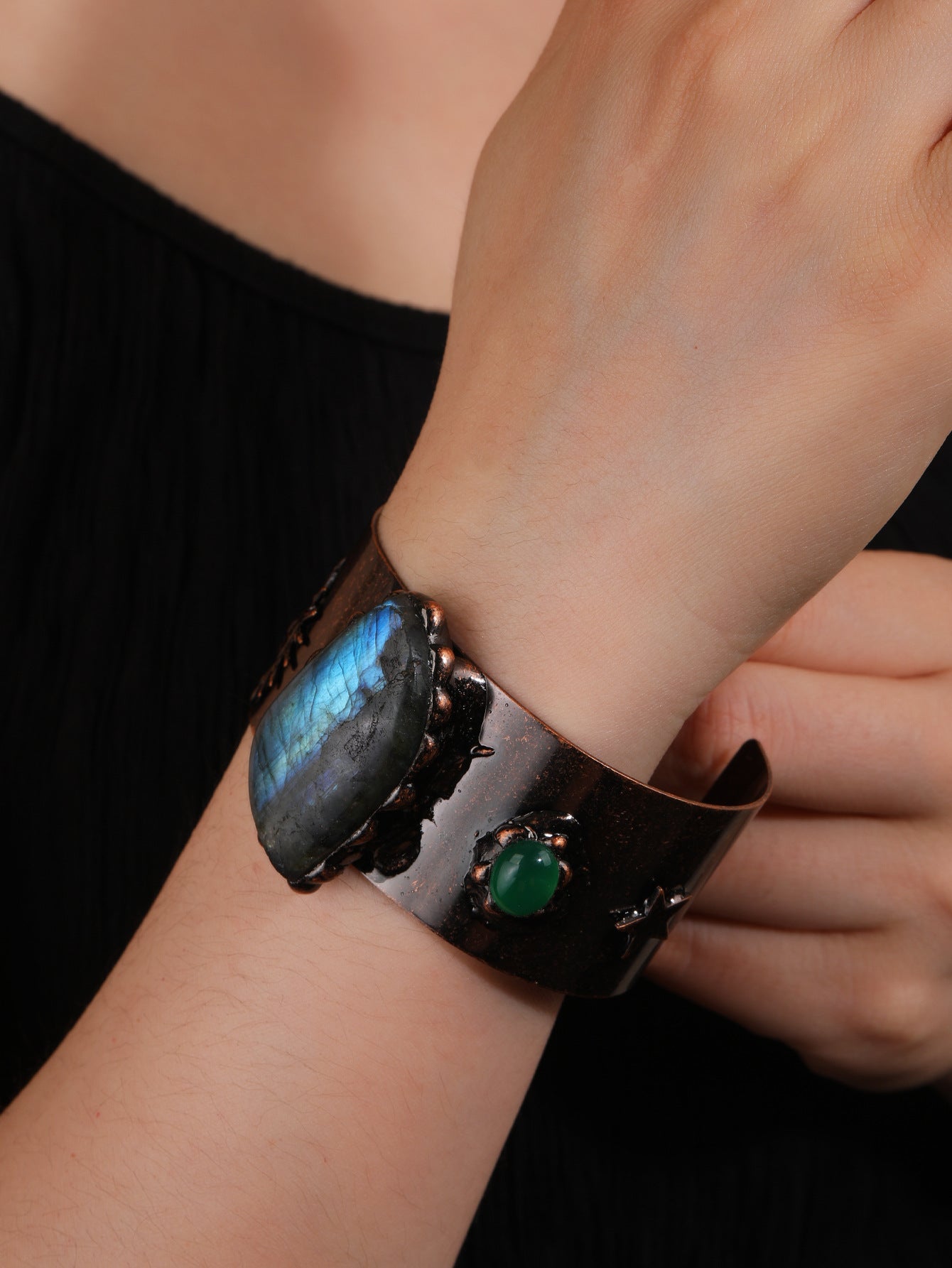 Sparkling Stone Antique Copper Bracelet