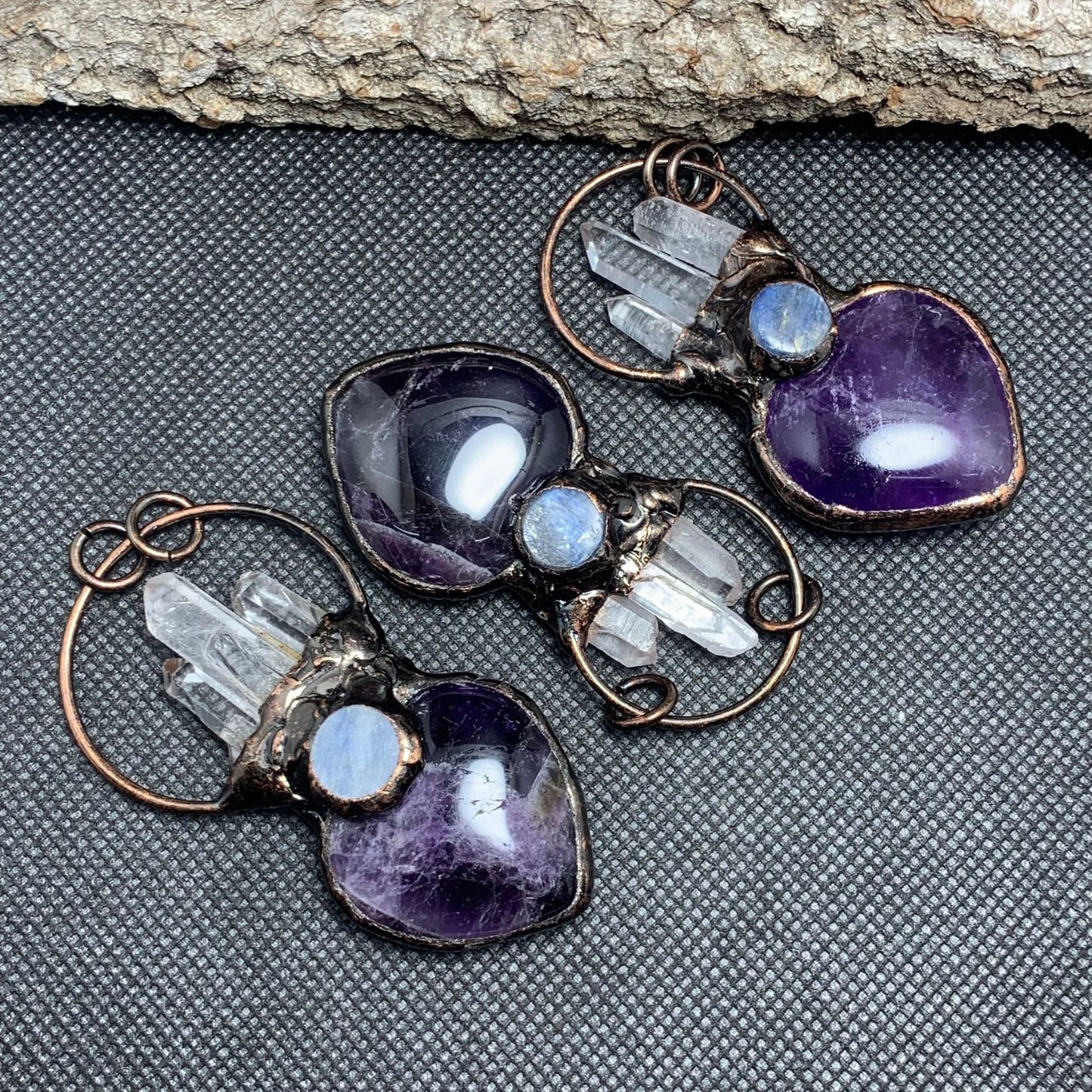 Amethyst Heart & Crystal Circle Pendant