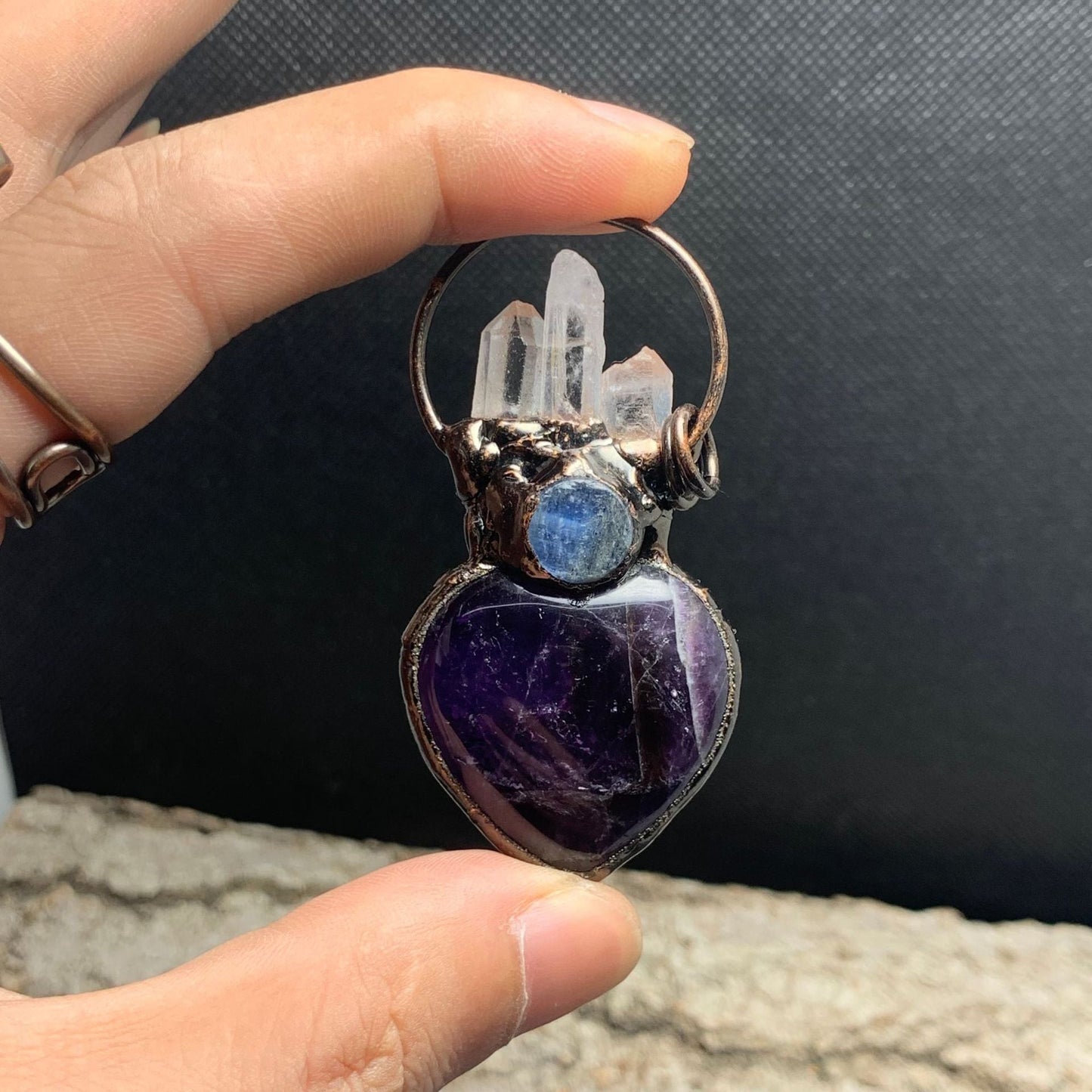 Amethyst Heart & Crystal Circle Pendant