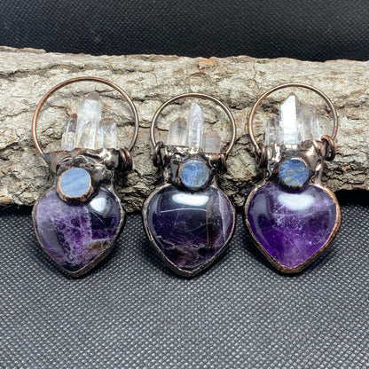 Amethyst Heart & Crystal Circle Pendant