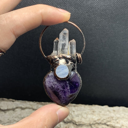 Amethyst Heart & Crystal Circle Pendant