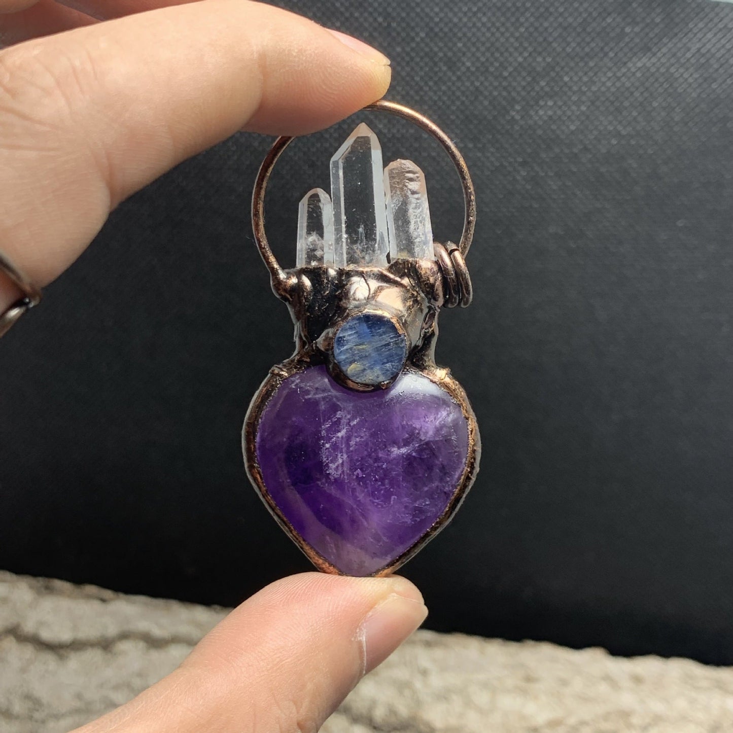 Amethyst Heart & Crystal Circle Pendant